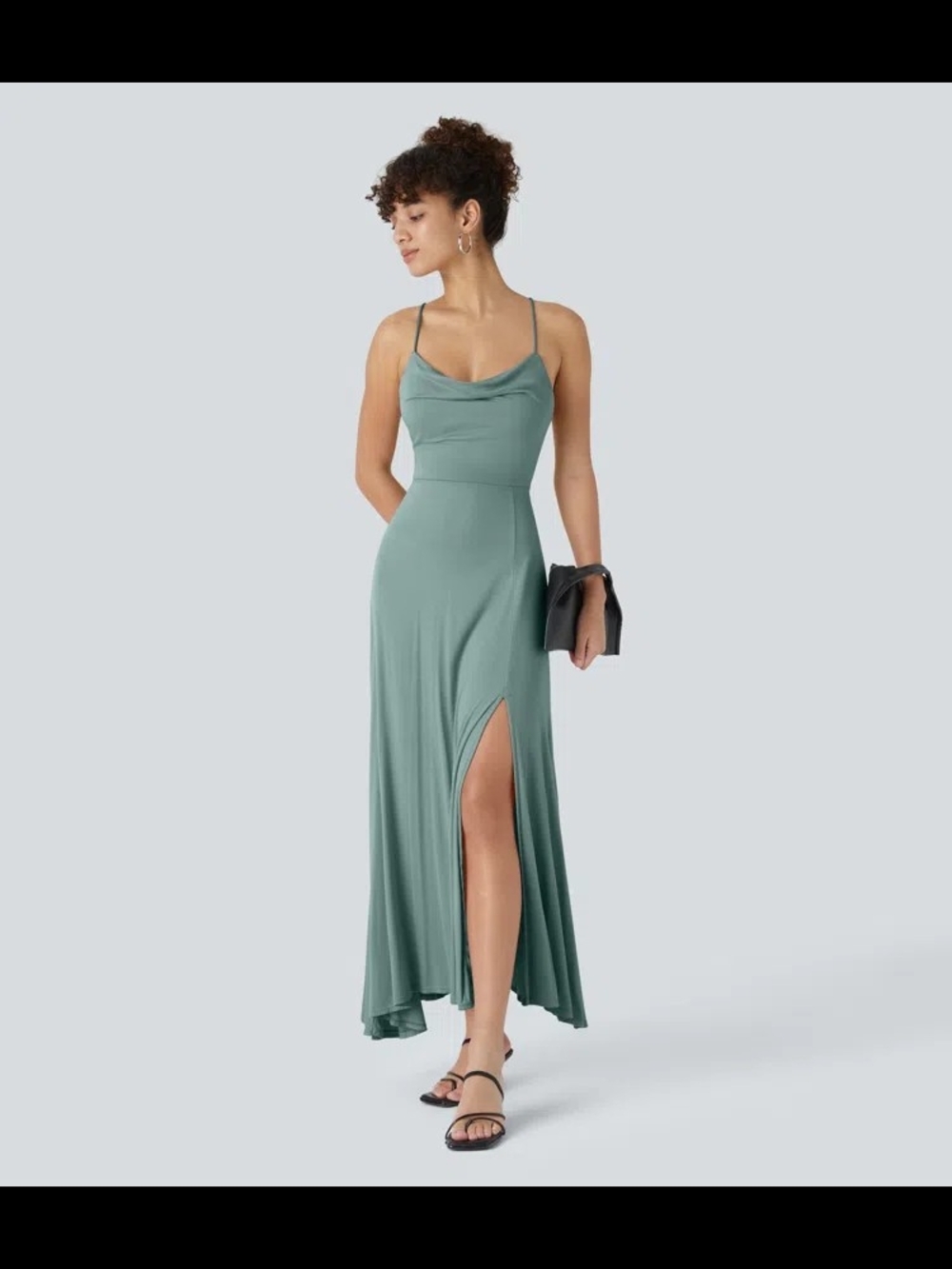 HALARA Sage Cowl Neck Maxi Dress with Side Slit